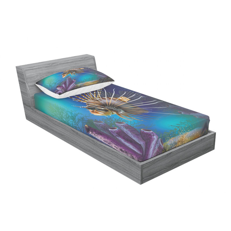 Ensemble de draps Underwater World Exotic Bubble Fish and Plants, Ensemble de draps pour lit simple TG avec drap-hou