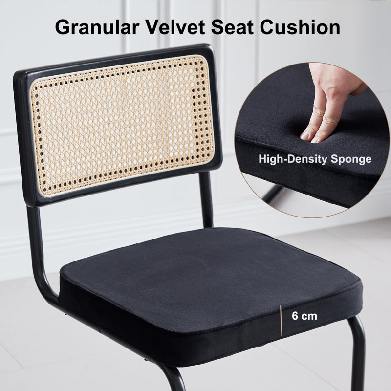 Black Rattan and Cane Upholstered Dining Chairs, Set of 2