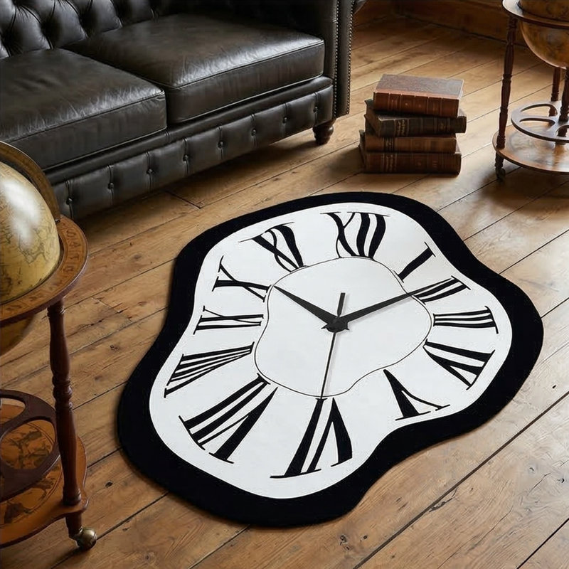 Surrealist Melting Clock Abstract Shaped Accent Rug