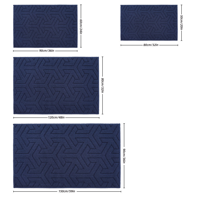 Tapis d'entrée antidérapant Ebern Designs, L 36 po x L 60 po, Marine