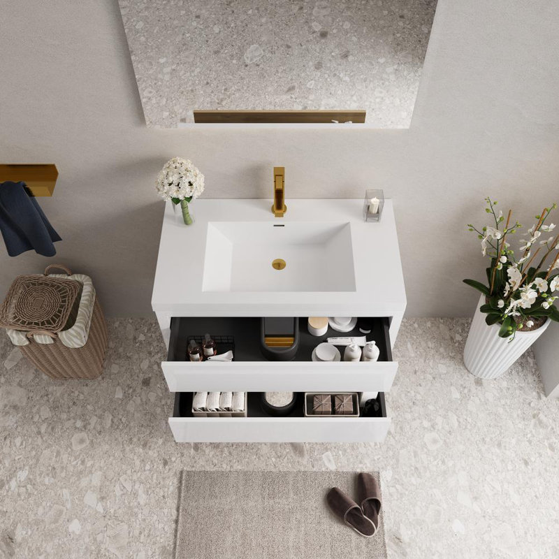 Meuble-lavabo mural 35,5 po avec lavabo, Blanc lustré