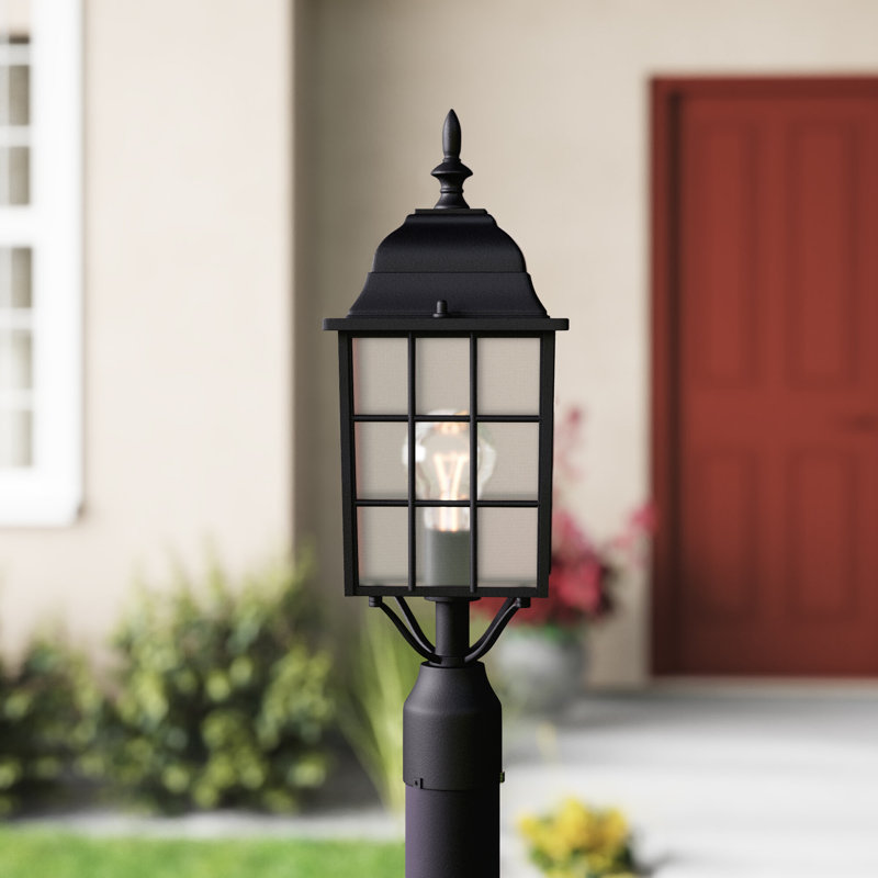 Ivery Stained Glass Lantern Head Post Lantern, Black