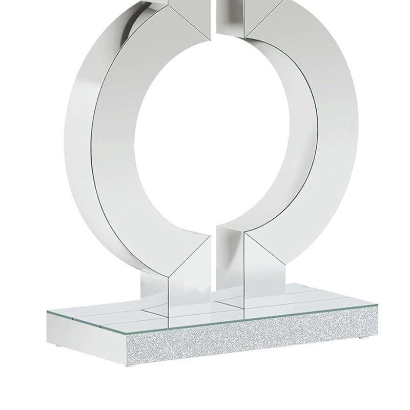 Console Table, 43 Inch Mirrored Silver, Rectangular Top, O Shaped Base