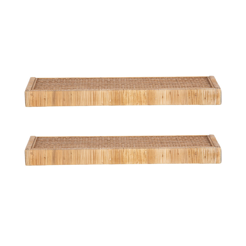 Natural Rattan Floating Shelves Set for Coastal Decor