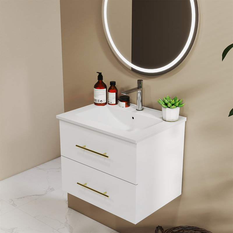 Ensemble de meuble-lavabo mural 24 po avec lavabo, Blanc lustré