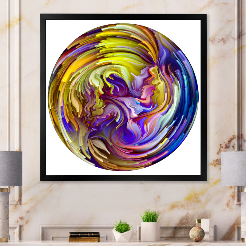 Cercle coloré liquide couleur VII - impression d'art mural moderne en bois, Cadre photo noir, H 16 po x l 16 po x P 1 po