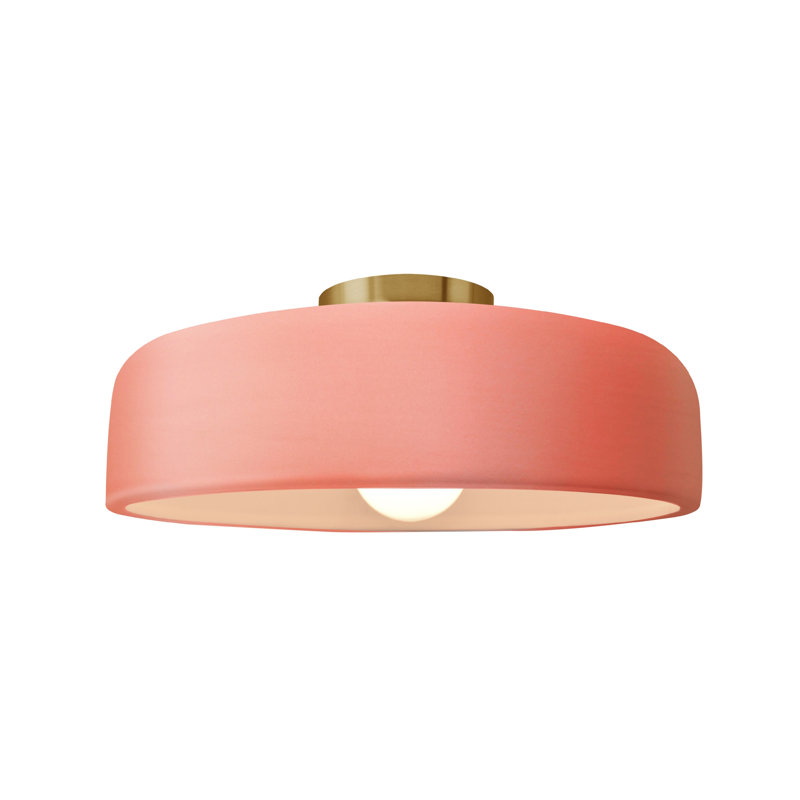 Plafonnier semi-encastré Radiance, Rosé brillant, Laiton brossé, H 6 po x l 13 po x P 13 po