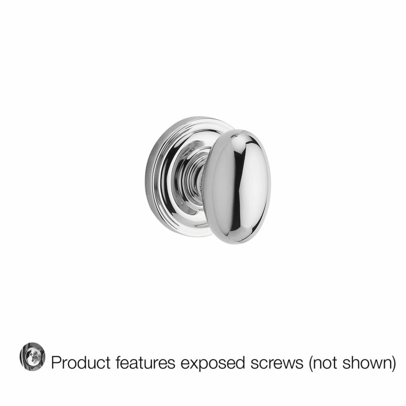 Ellipse Single Dummy Door Knob with Traditional Round Rose, Polished Chrome