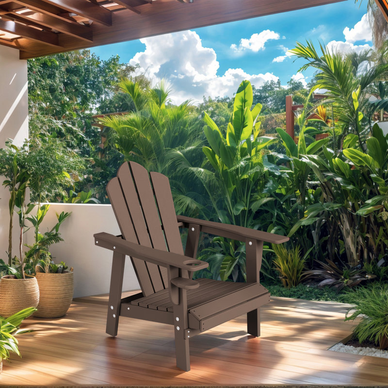 Devito All-Weather Resistant HDPE Plastic Oversize Adirondack Chair, Brown