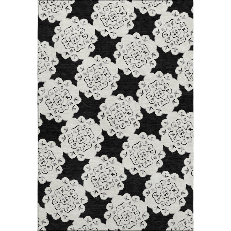 Premium Machine Washable Mayfield Casual Rug, 3' x 5', Black