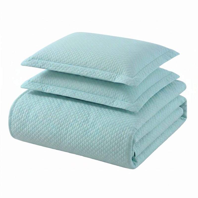 Superior Solitaire Waffled Matelassé Bedspread Set with Shams, King Bedspread + 2 Shams, Aqua