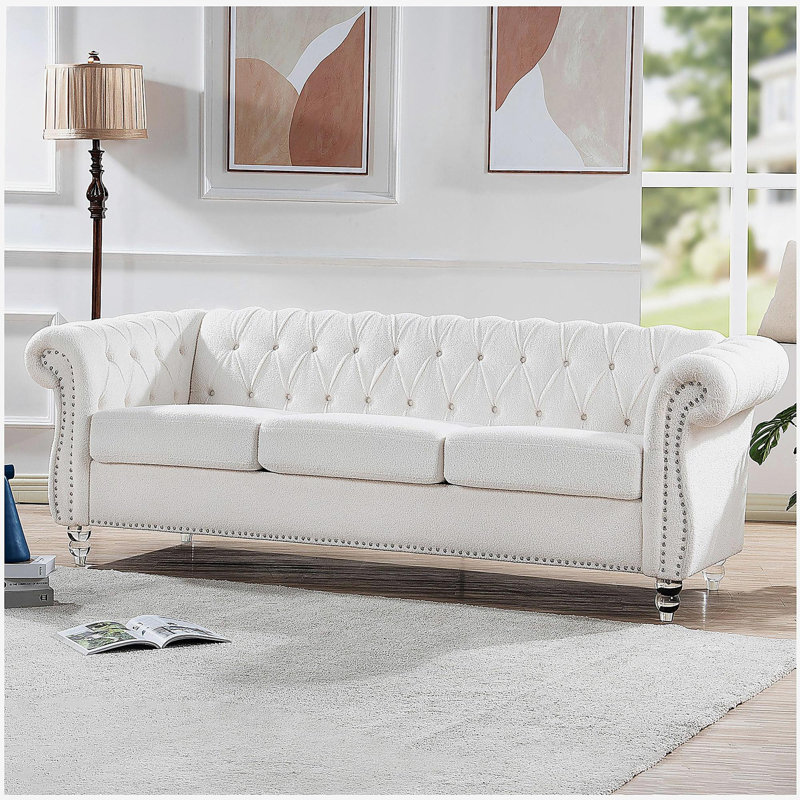 Canapé Chesterfield 84,65 pouces, Blanc