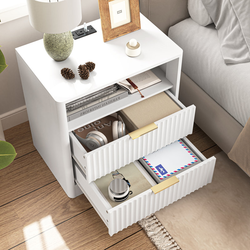 Table de chevet intelligente avec station de charge, veilleuse à DEL et armoire de rangement de chevet pour la chambre à coucher