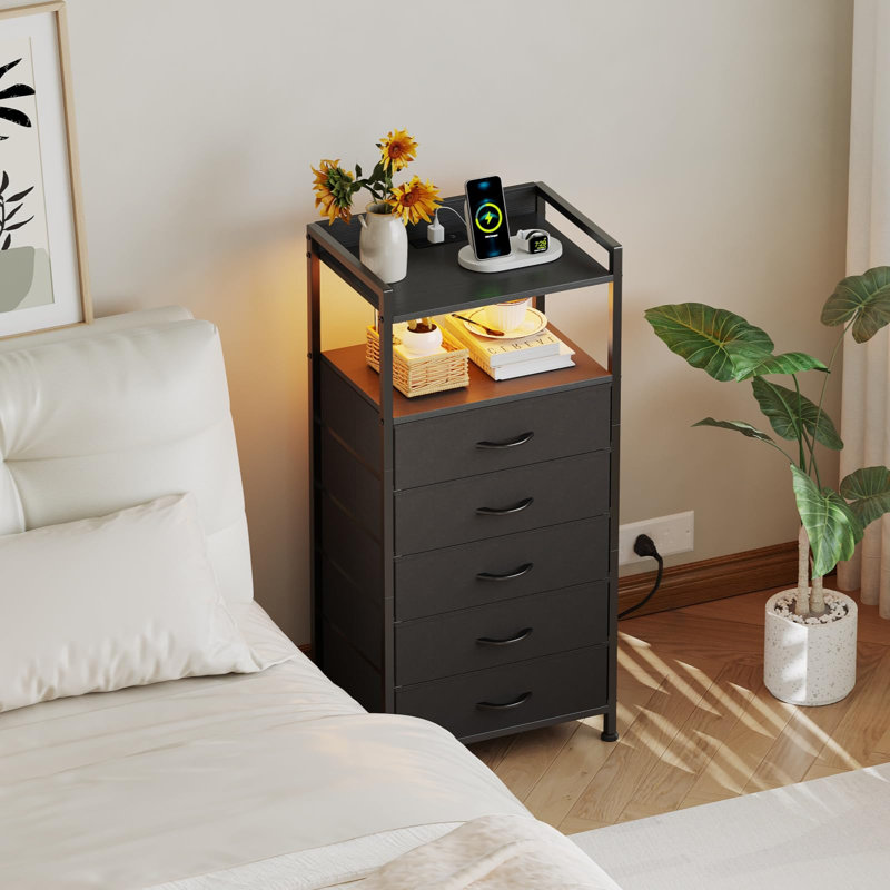40.9cm W Metal Bedside Table, Black