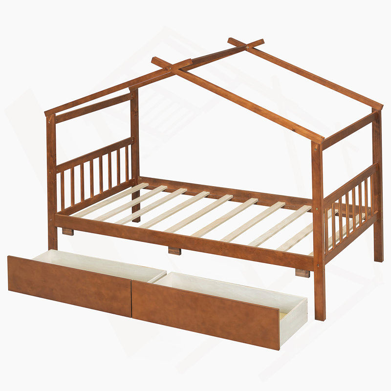 Lit en bois avec tiroirs, Simple, Blanc, Drawer
