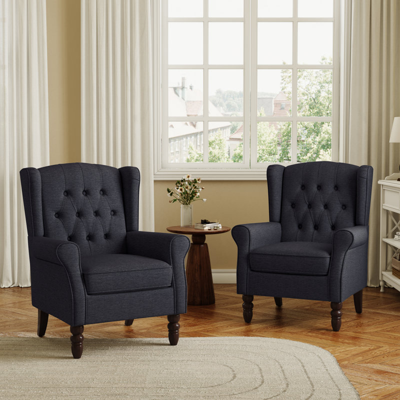 Duward 74 Cm Wide Tufted Armchair, Black Blue Polyester
