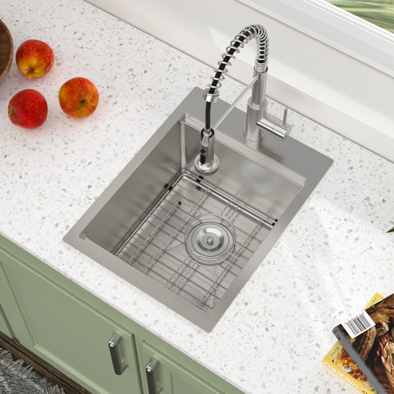 Évier de cuisine à montage sur plan à montage sur plan en acier inoxydable T304 avec planche à découper, 15"L x 20"W x 10"D