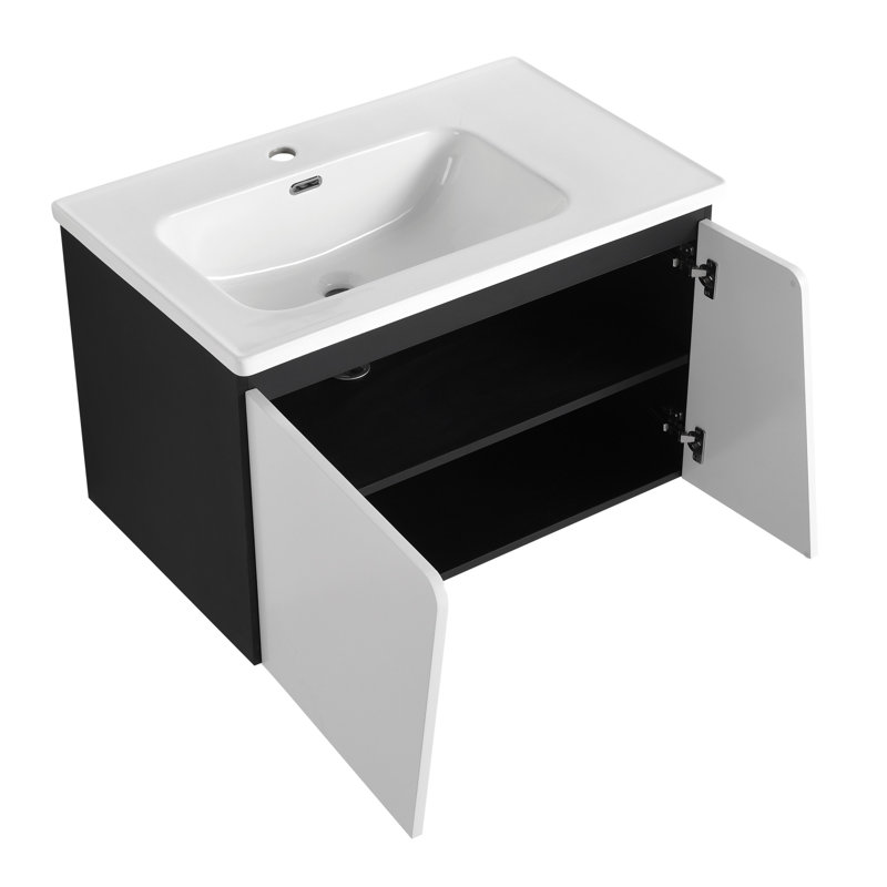 Meuble-lavabo mural flottant moderne 32 po avec lavabo en céramique