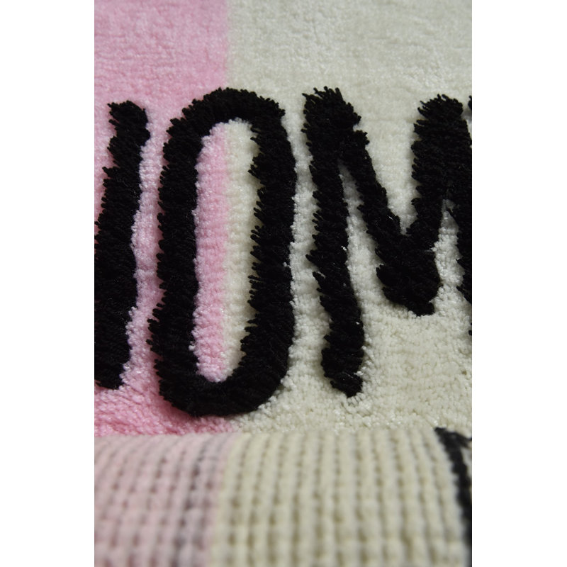 Tapis de bain Botello, Rose / blanc / noir