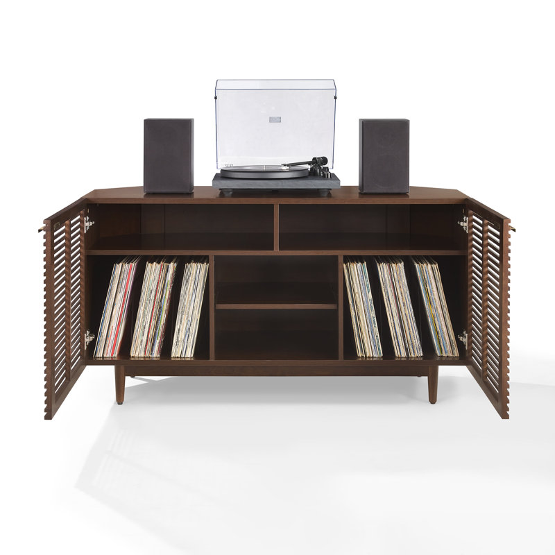 Armoire pour tourne-disque de coin avec rangement en vinyle Cameron