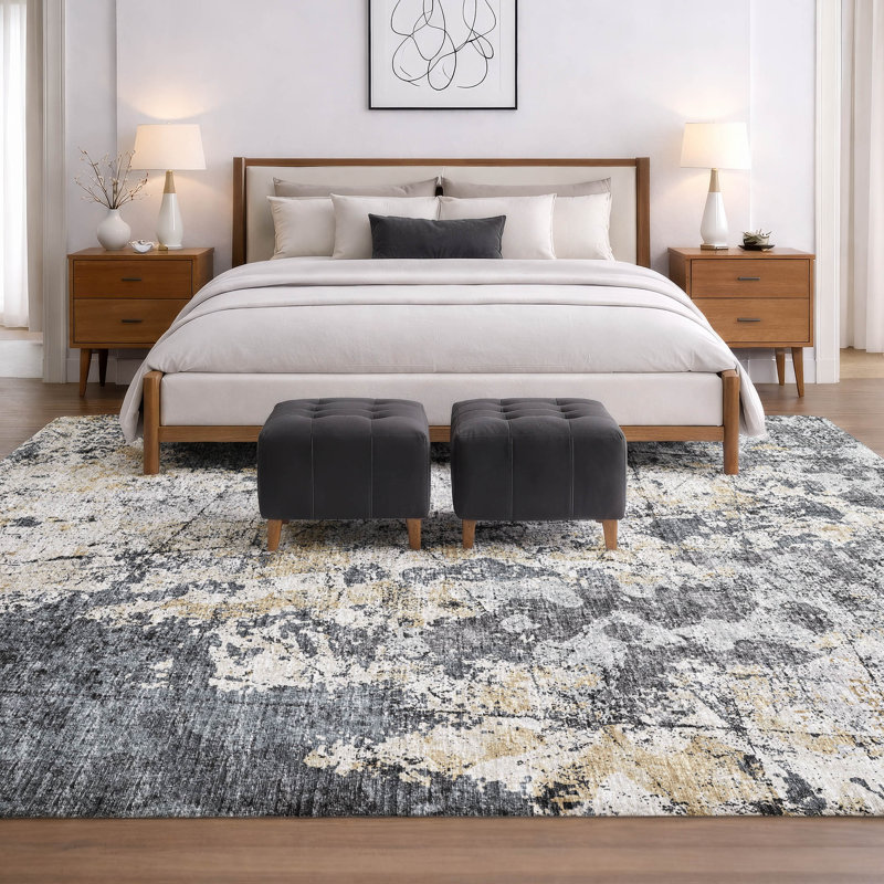 Tapis à poil long de qualité supérieure lavable à la machine ADS68, 9 pi x 12 pi, Noir