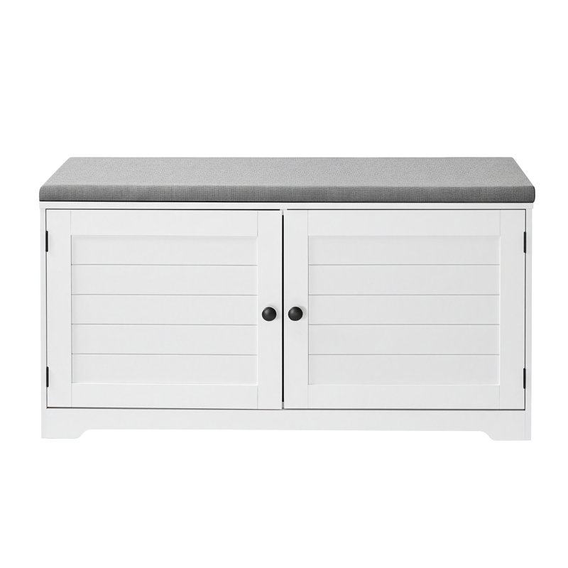 Banc de rangement pour 12 paires de chaussures, banc d'entrée à 3 niveaux, Gris / blanc nuage, 20.7" H X 39.8" W X 14" D