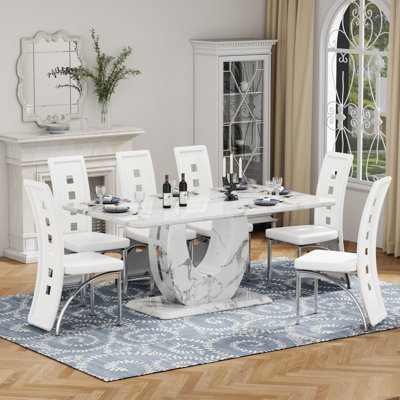 Dining Table set with PU Leather Upholstered Chairs