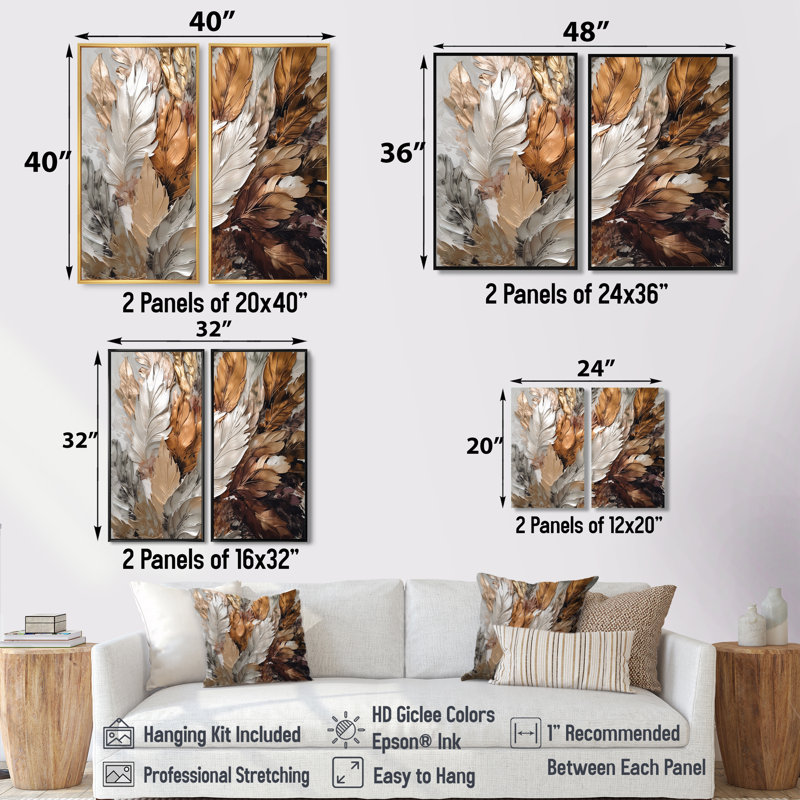 «Gold Feather Extravaganza IV - Floral Glam Feather», reproduction d'art sur toile, 32" H x 32" W, Gold