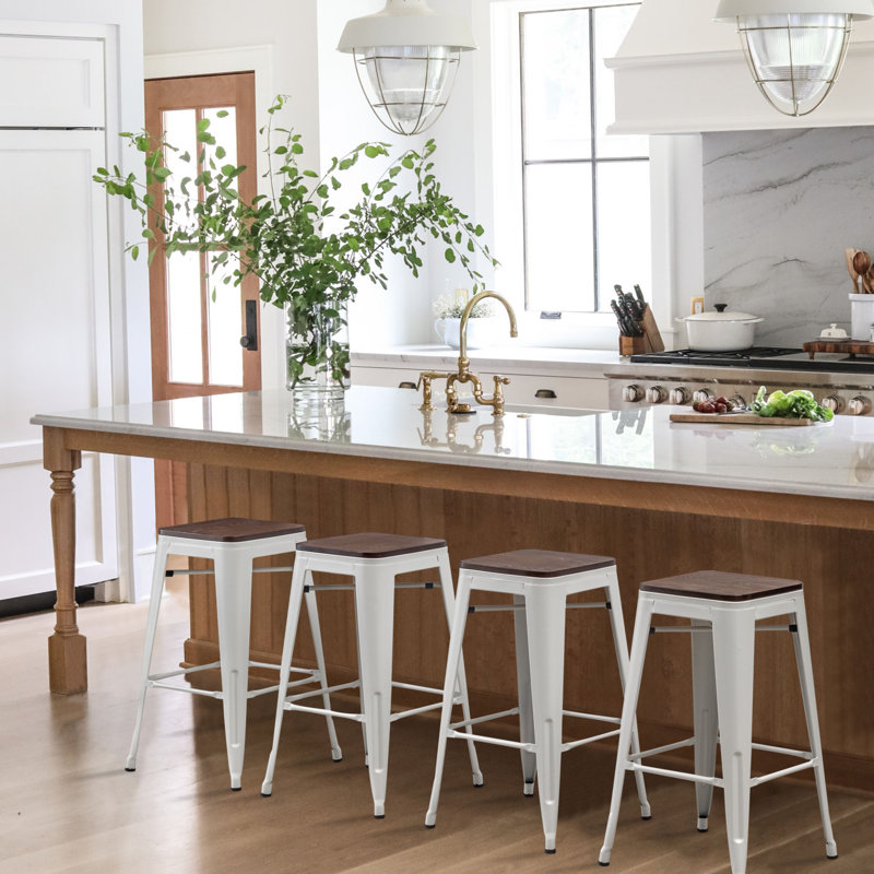 Hartung Counter Stool with Metal Frame, Creamy White, Counter Stool (26” Seat Height)