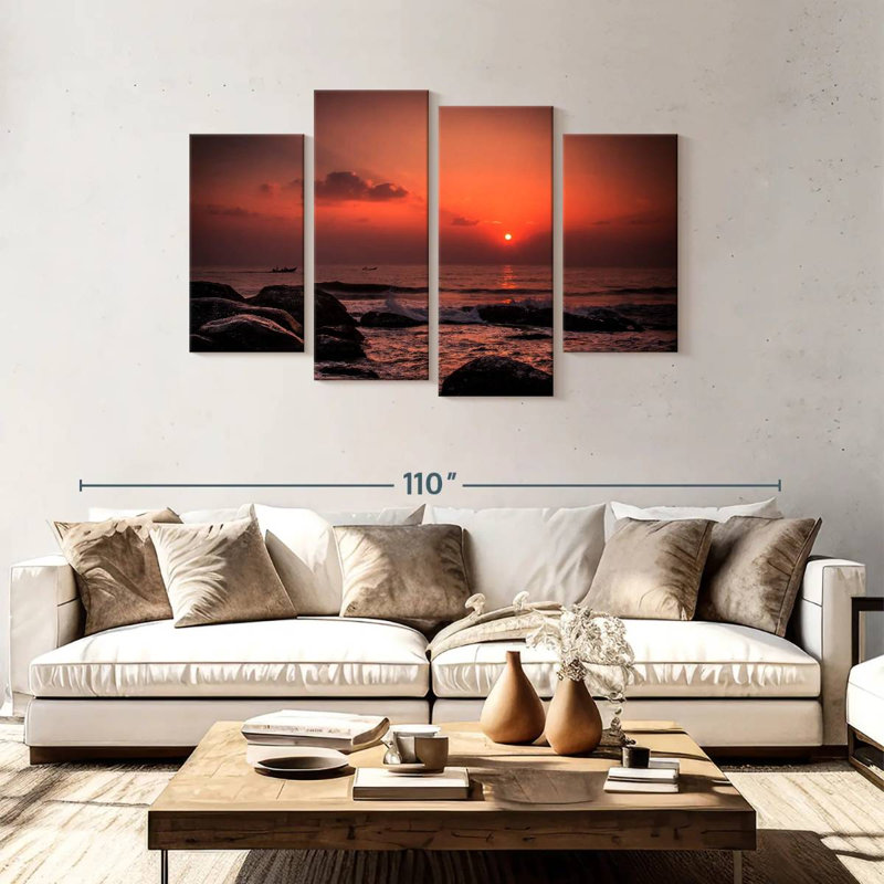 Gillard Rocky Beach Fiery Sunset, 48" H x 75" W