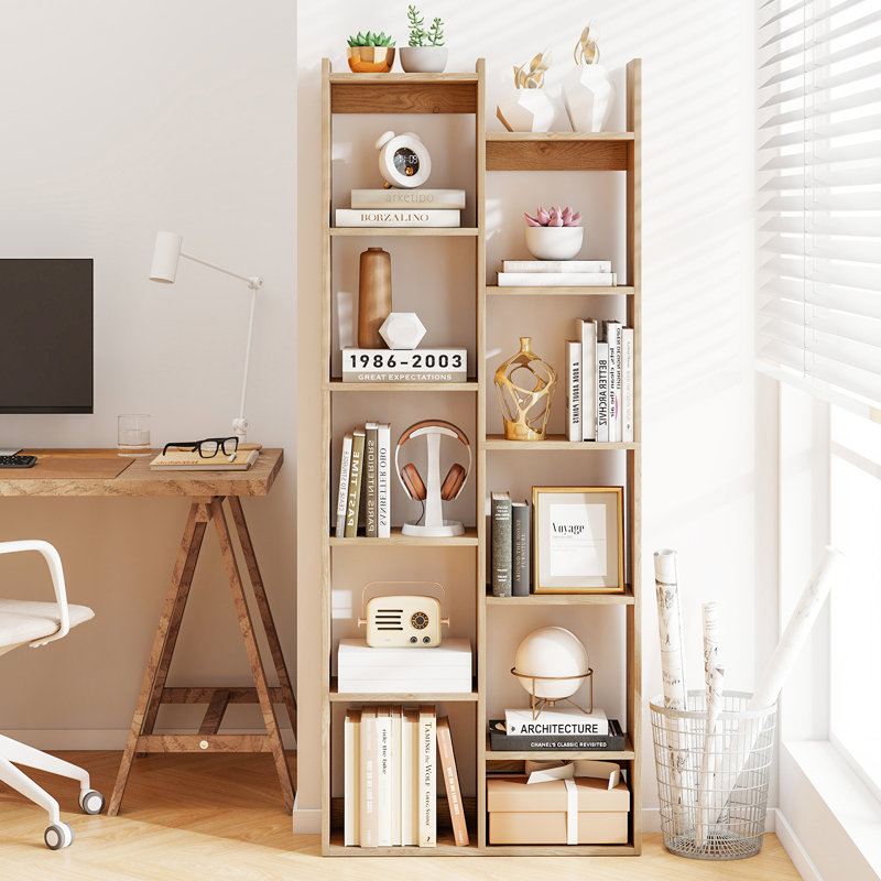 Bibliothèque à 11 niveaux avec tablettes anti-basculement, Naturel