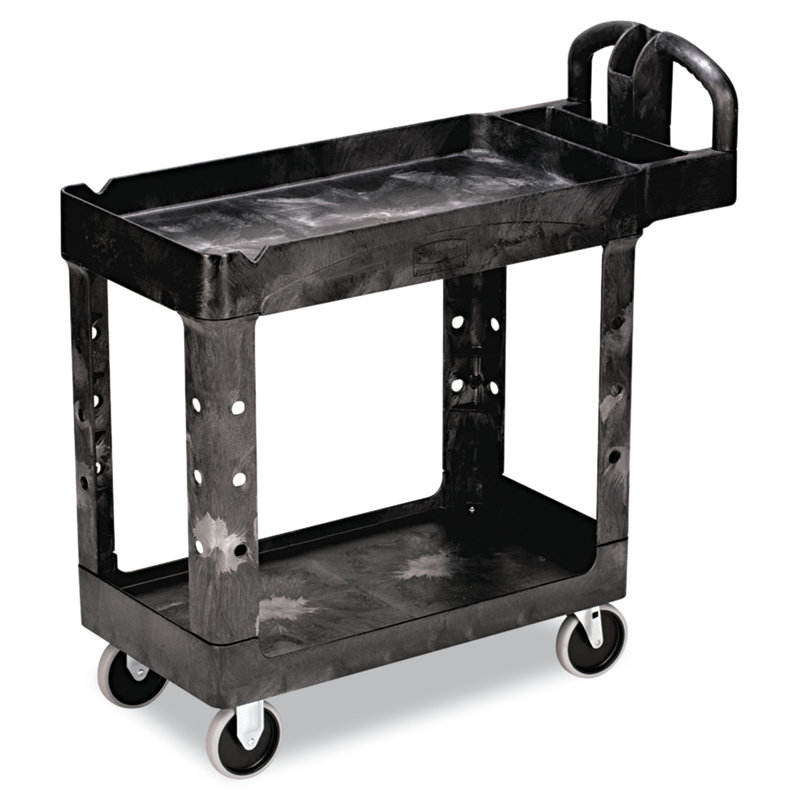 Black Heavy-Duty 2-Shelf Plastic Utility Cart