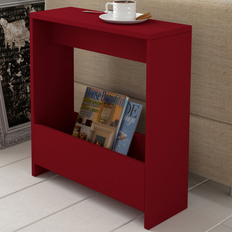 Frame End Table with Storage, Burgundy