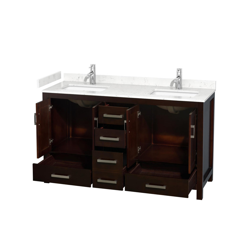 Sheffield 60" Bathroom Vanity Set No Mirror, Carrara Cultured Marble, Espresso