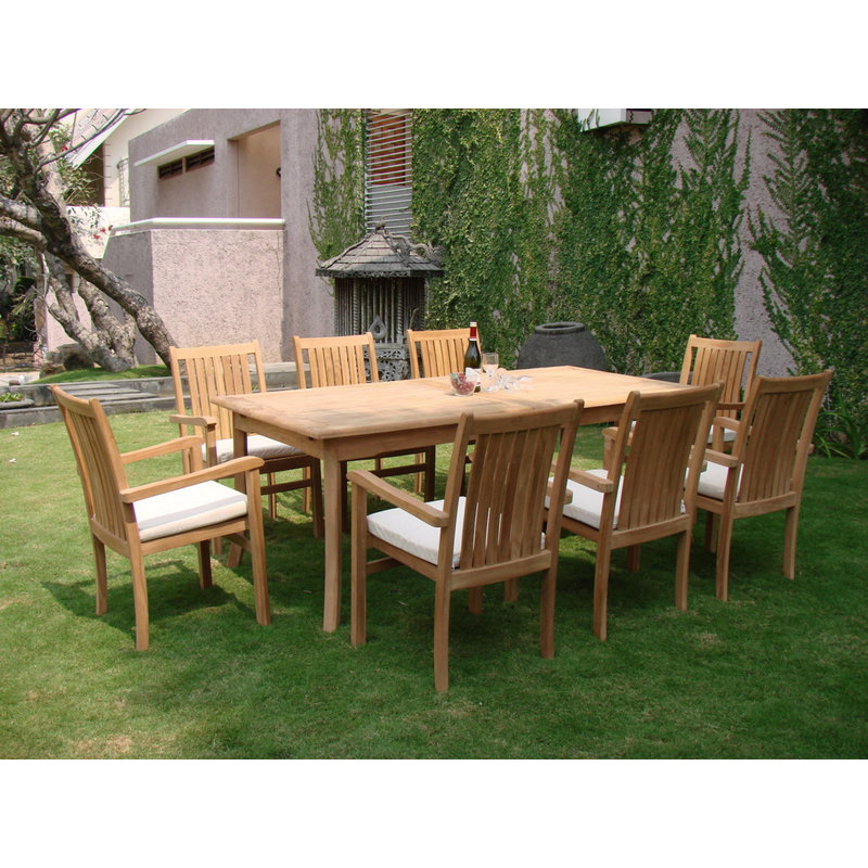 Mallorca Outdoor 13 - Piece Teak Dining Set, 30.5" H x 94" L x 40" W, 8
