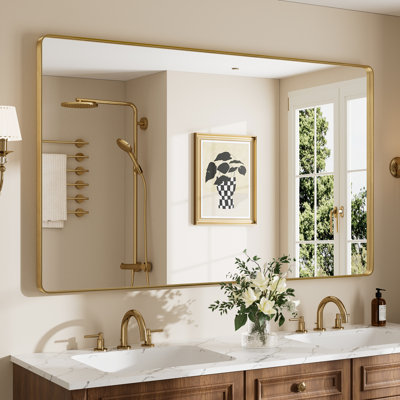 Llesenia Mirror with HD Tempered Glass and Aluminum Alloy Frame, French Cleat Wall-Mounted Bathroom Vanity Mirror