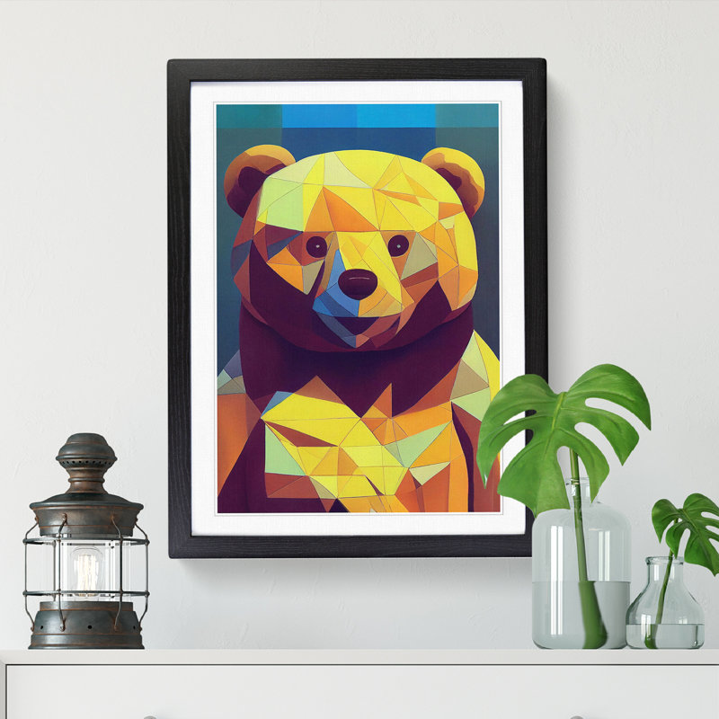 Teddy Bear Geometric - Single Picture Frame Print, 64cm H x 46cm W x 2cm D, Walnut