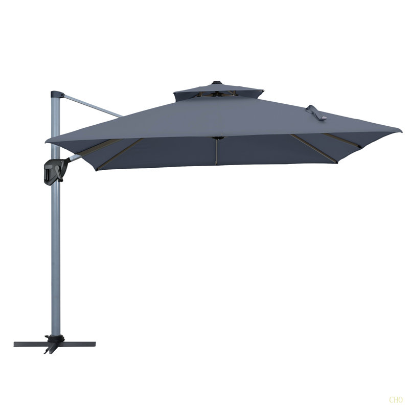 Parasol de terrasse 11 pi à double toit carré extérieur gris (sans base de parasol), Gris