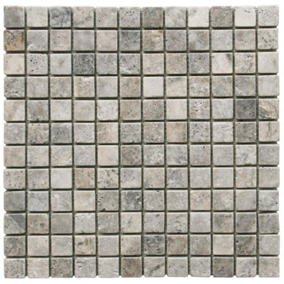 Silver Travertine 1X1 Tumbled Mosaic Tile