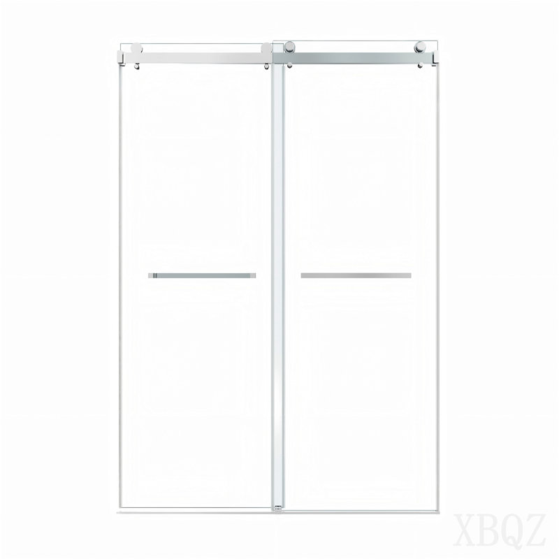 Porte de douche coulissante double sans cadre 60 x 60 po, porte de douche double, verre trempé Sgcc 3/8 po (10 mm), acier inoxydable, chrome