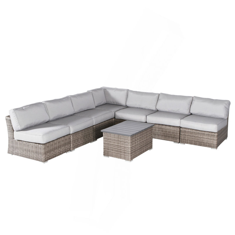 Fully Assembled 6-Person Wicker Patio Seating Group With Cushions, Gray Mix