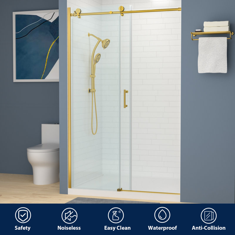 Porte de douche coulissante simple demi-cadre l 44 à 48 po x H 76 po, Doré