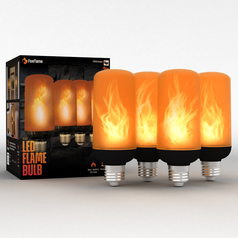 FoxFlame Flickering Light Bulbs, E26 Base, 2000K Warm, Patented Fire Effect, 4pk, 4 Pack