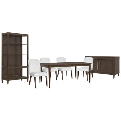 Leg Dining Table With 4 Upholstered Side Chairs Server And Etagere