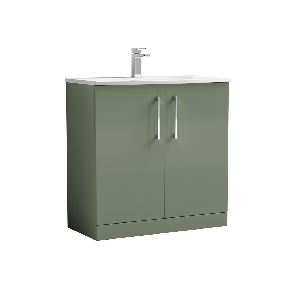 Nuie Satin Green Arno 2 Door Vanity Unit And Curved Ceramic Basin | | Mdf | 800Mm - Image 3