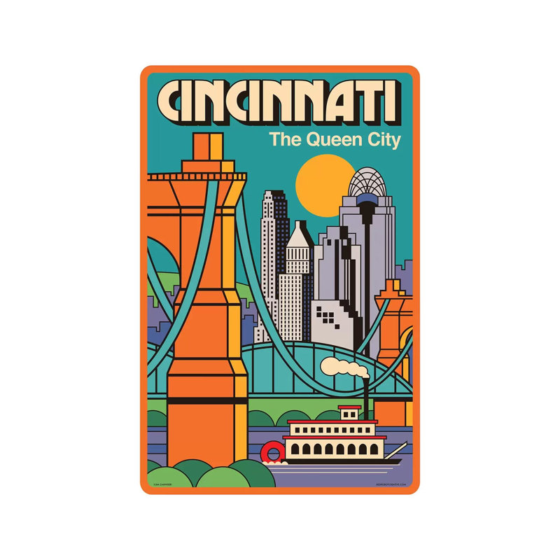 Affiche de voyage Cincinnati par Jim Zahniser-reproduction d’art, Pas de tapis, Toile tendue, H 12 po x l 8 po x P 0,75 po