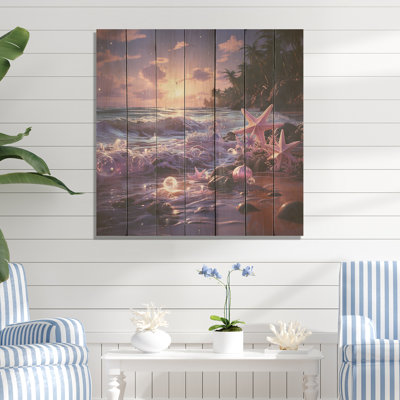 Beachside Starfish Photo III - Beach On Wood Print