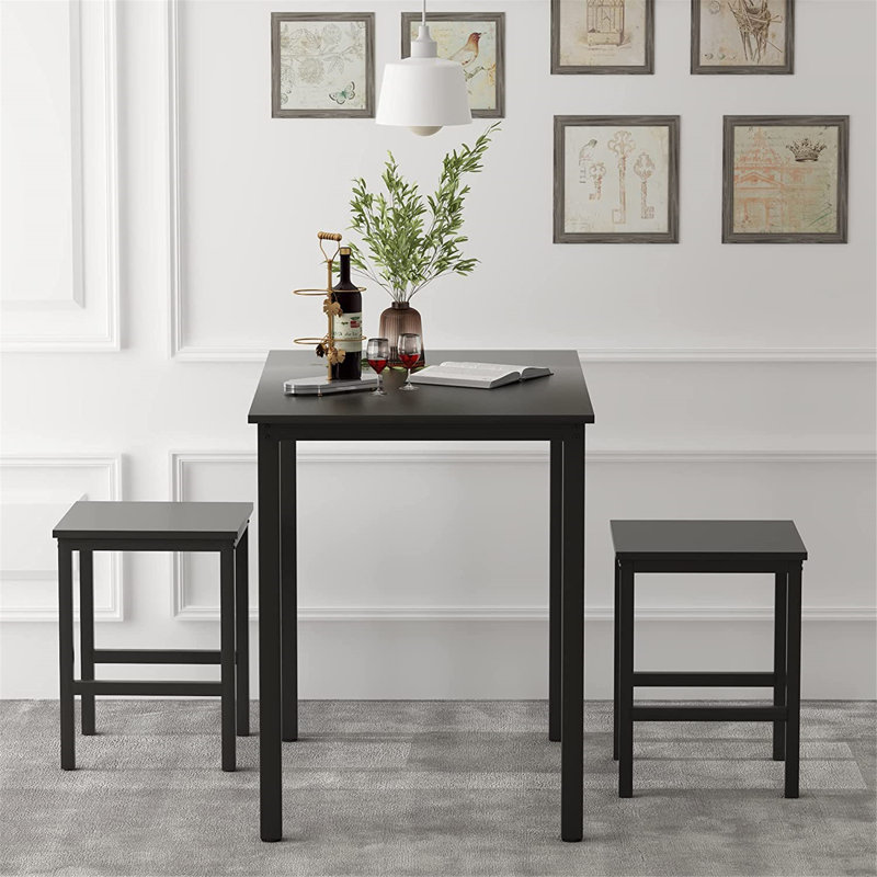 2 - Person Four Leg Dining Set, Black/Black/Black