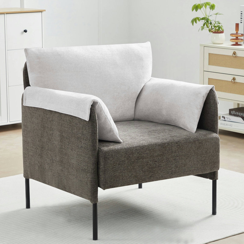 32" W Modern Color-Blocked Cushioned Armchair , Brown Chenille