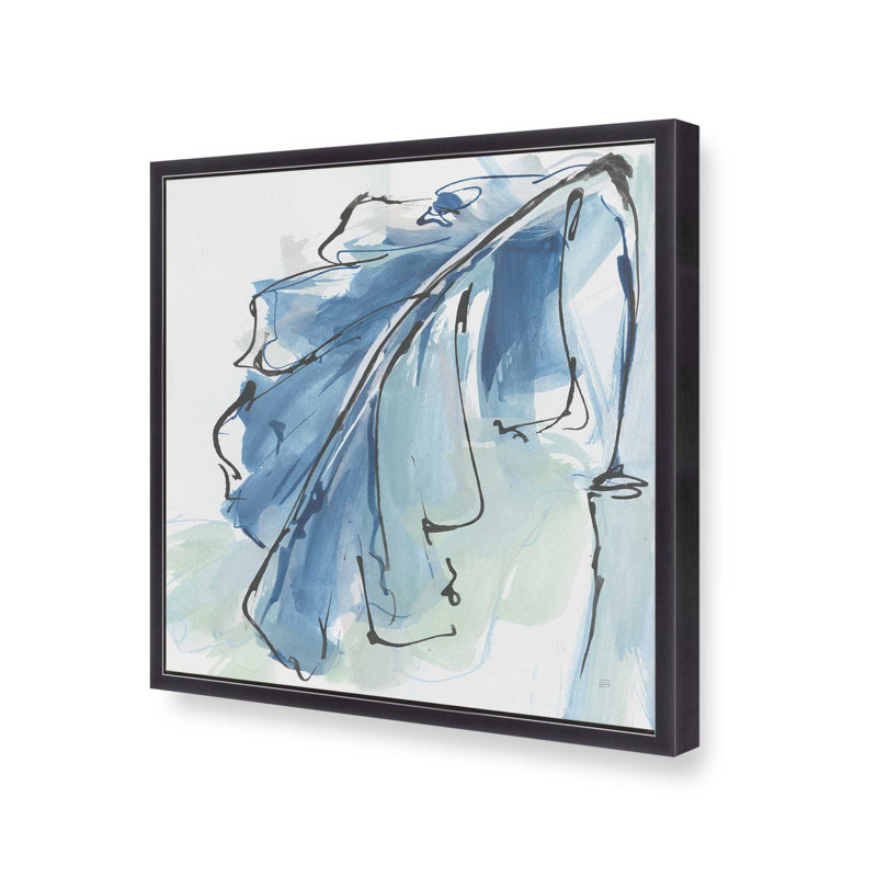 Azure Banana Leaf Canvas Print, 13.75" H x 13.75" W, Open Corner Framed, Weathered Zinc